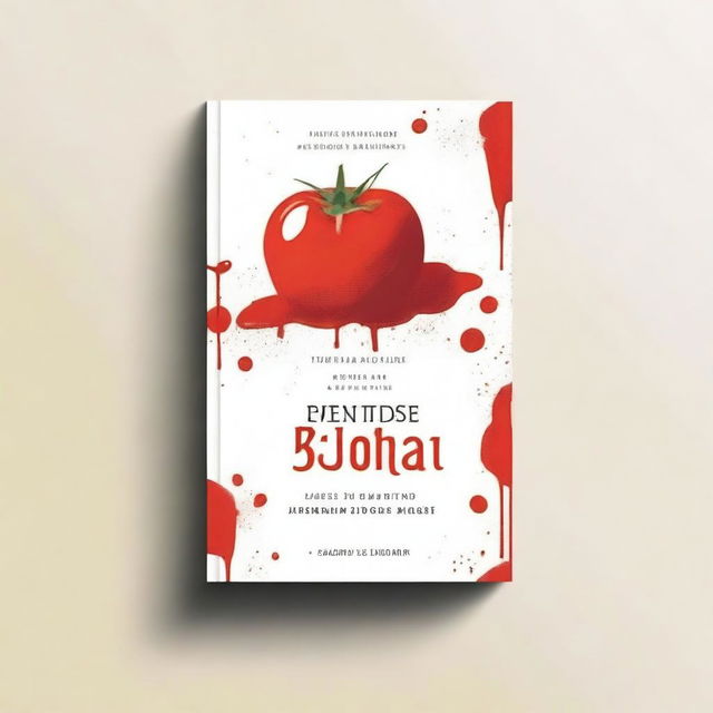 A minimalist kitchen book cover design featuring coffee stains and tomato splashes