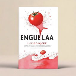 A minimalist kitchen book cover design featuring coffee stains and tomato splashes