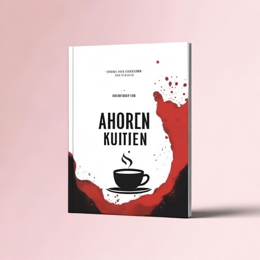 A minimalist kitchen book cover design featuring coffee stains, tomato splashes, and wine spills