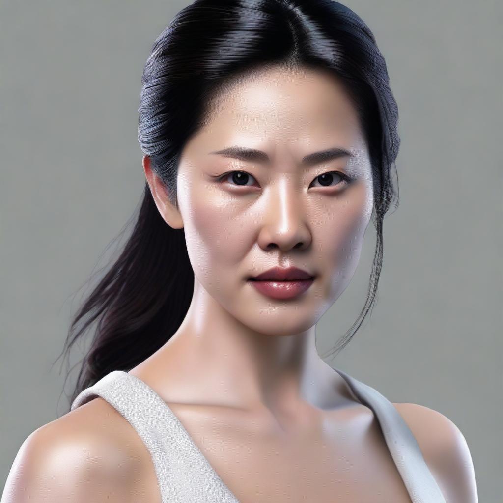 Create a photorealistic image of an Asian woman with a judgemental expression