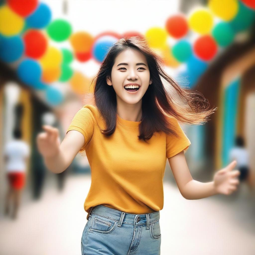 A cheerful girl having fun and enjoying herself