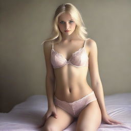 A blonde girl wearing lingerie, depicted in a tasteful and artistic manner