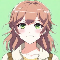 A cute 21-year-old girl with green eyes and brown hair in an anime style