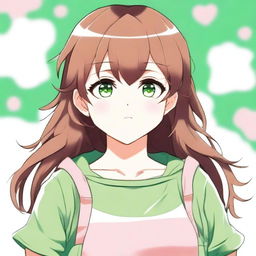 A cute 21-year-old girl with green eyes and brown hair in an anime style