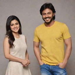 Kajol Agarwal and Kiccha Sudeepa standing together in a casual yet stylish setting, both of them presenting confident smiles.