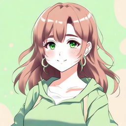 A cute 21-year-old girl with green eyes and brown hair in an anime style