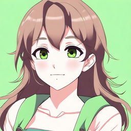 A cute 21-year-old girl with brown hair and green eyes in an anime style