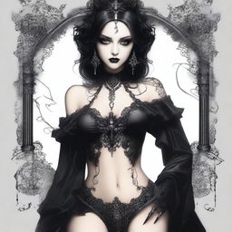 An artistic depiction of a gothic character in a seductive pose