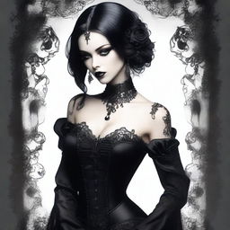 An artistic depiction of a gothic character in a seductive pose