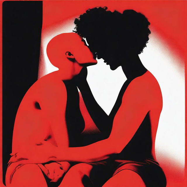 Two people kissing, their bodies are a solid color of black