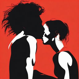 Two people kissing, their bodies are a solid color of black