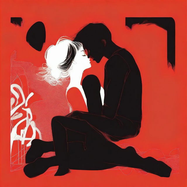 Two people kissing, their bodies are a solid color of black