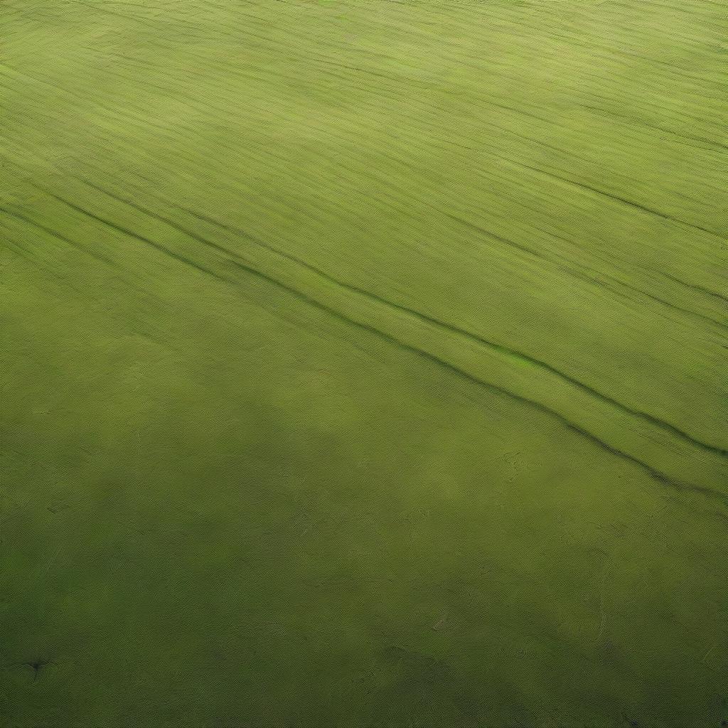 An aerial view of a grass-covered ground, featuring only the grass and small particles of soil