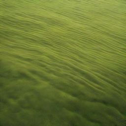 An aerial view of a grass-covered ground, featuring only the grass and small particles of soil