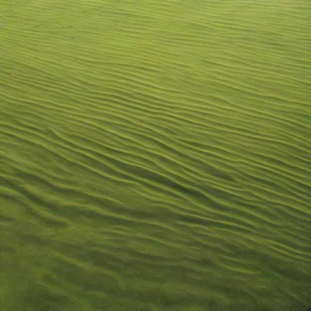 An aerial view of a grass-covered ground, featuring only the grass and small particles of soil