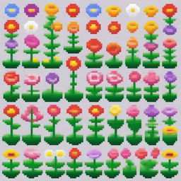 Pixel art style flowers in PNG format