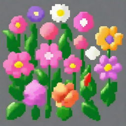 Pixel art style flowers in PNG format