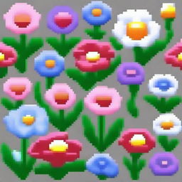 Pixel art style flowers in PNG format