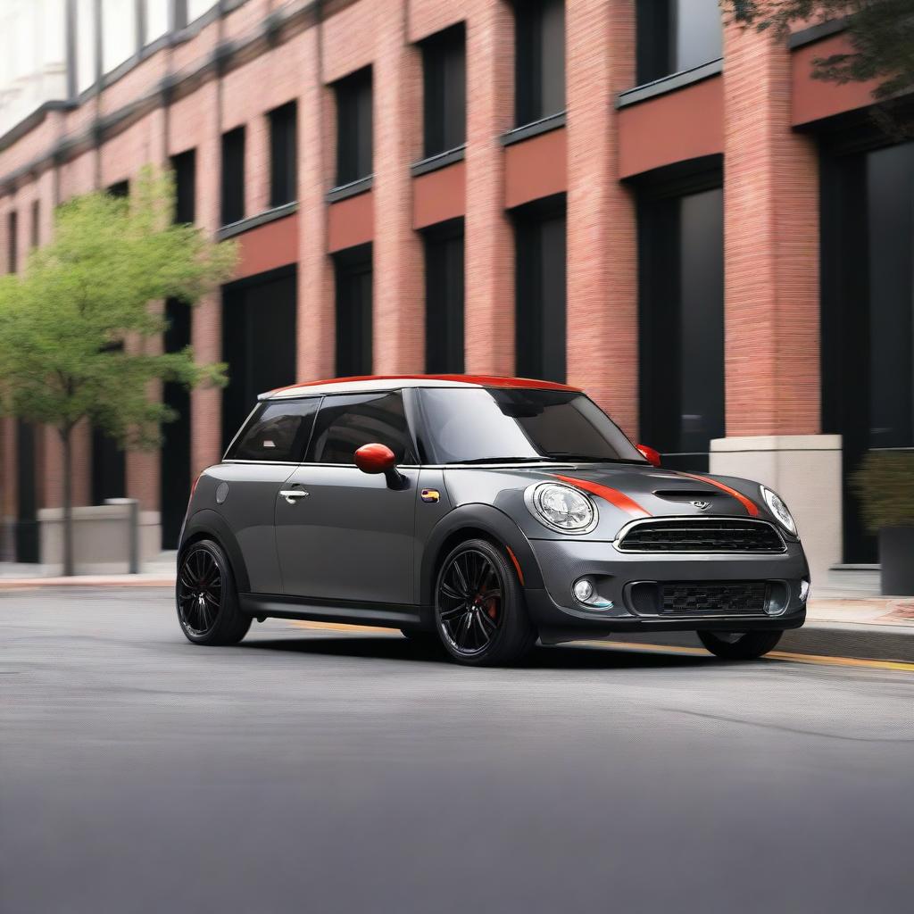 A 2013 Mini Cooper S in metallic grey with a black roof