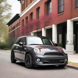 A 2013 Mini Cooper S in metallic grey with a black roof