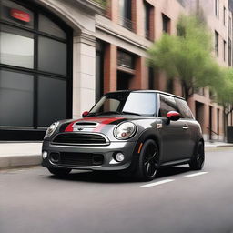 A 2013 Mini Cooper S in metallic grey with a black roof