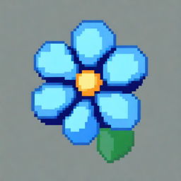 A single blue flower in pixel art style in PNG format