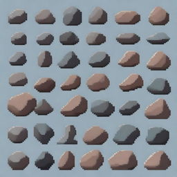 A collection of rocks in pixel art style in PNG format