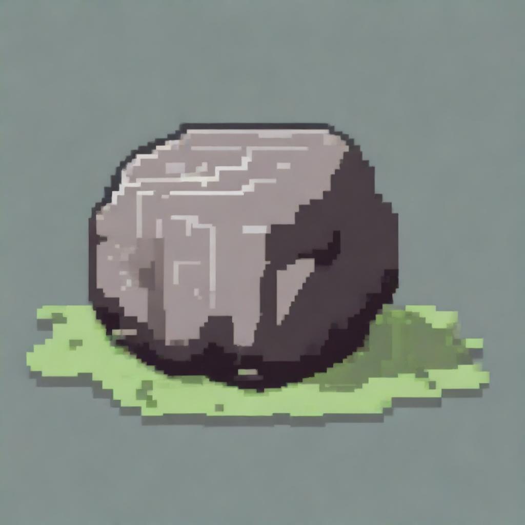 A single rock in pixel art style in PNG format