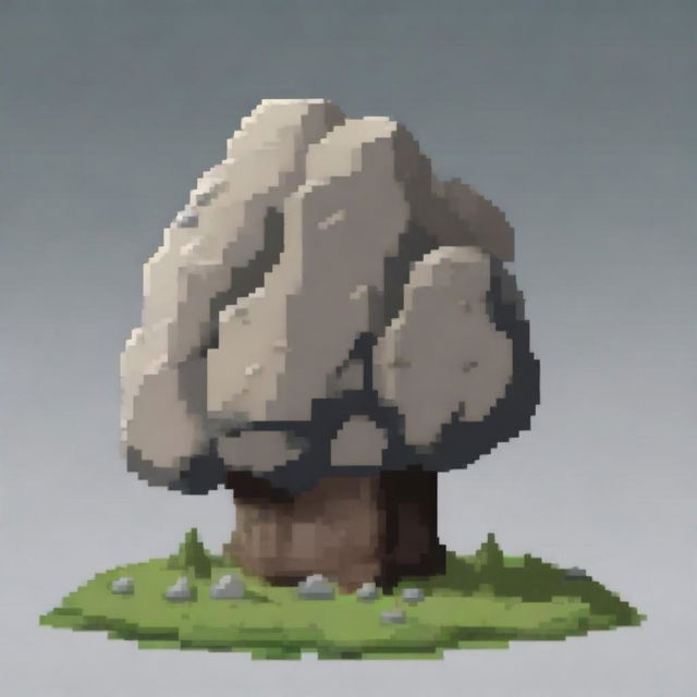 A single rock in pixel art style in PNG format