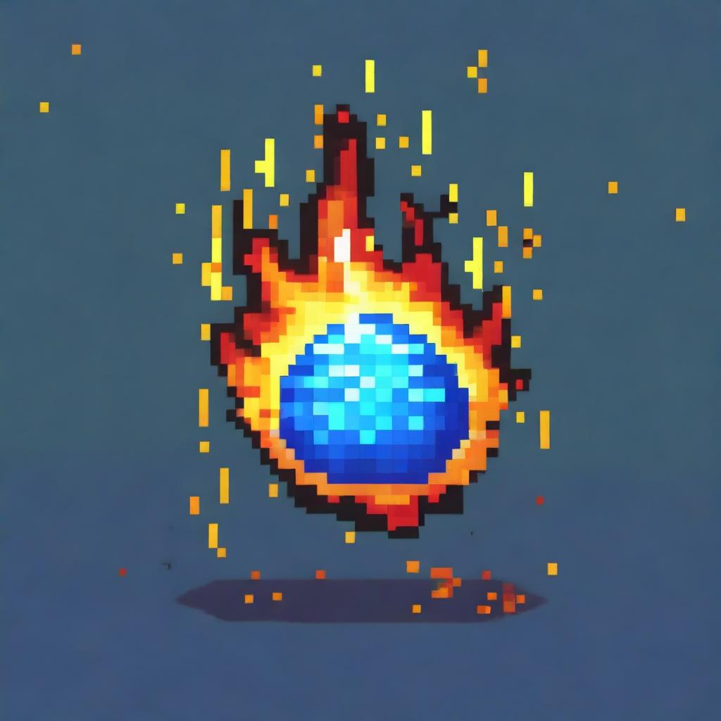 A blue fireball in pixel art style in PNG format