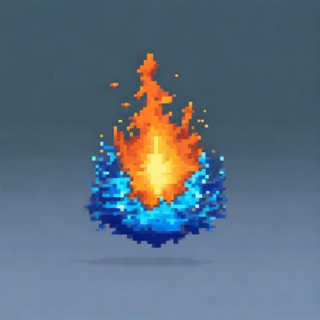 A blue fireball in pixel art style in PNG format