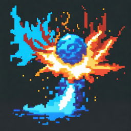 A blue fireball in pixel art style in PNG format