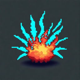 A blue fireball in pixel art style in PNG format