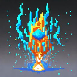 A blue fireball in pixel art style in PNG format