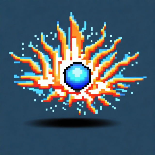 A blue fireball in pixel art style in PNG format