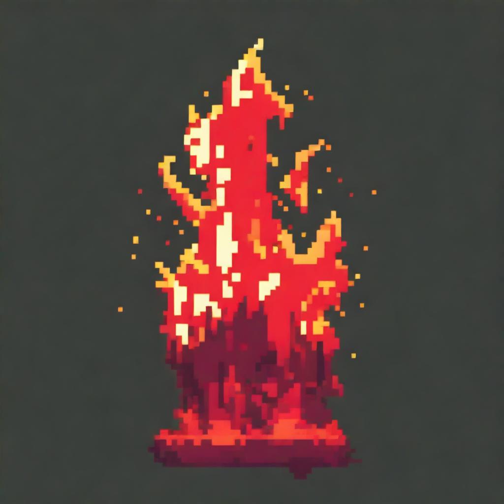 A red fireball in pixel art style in PNG format