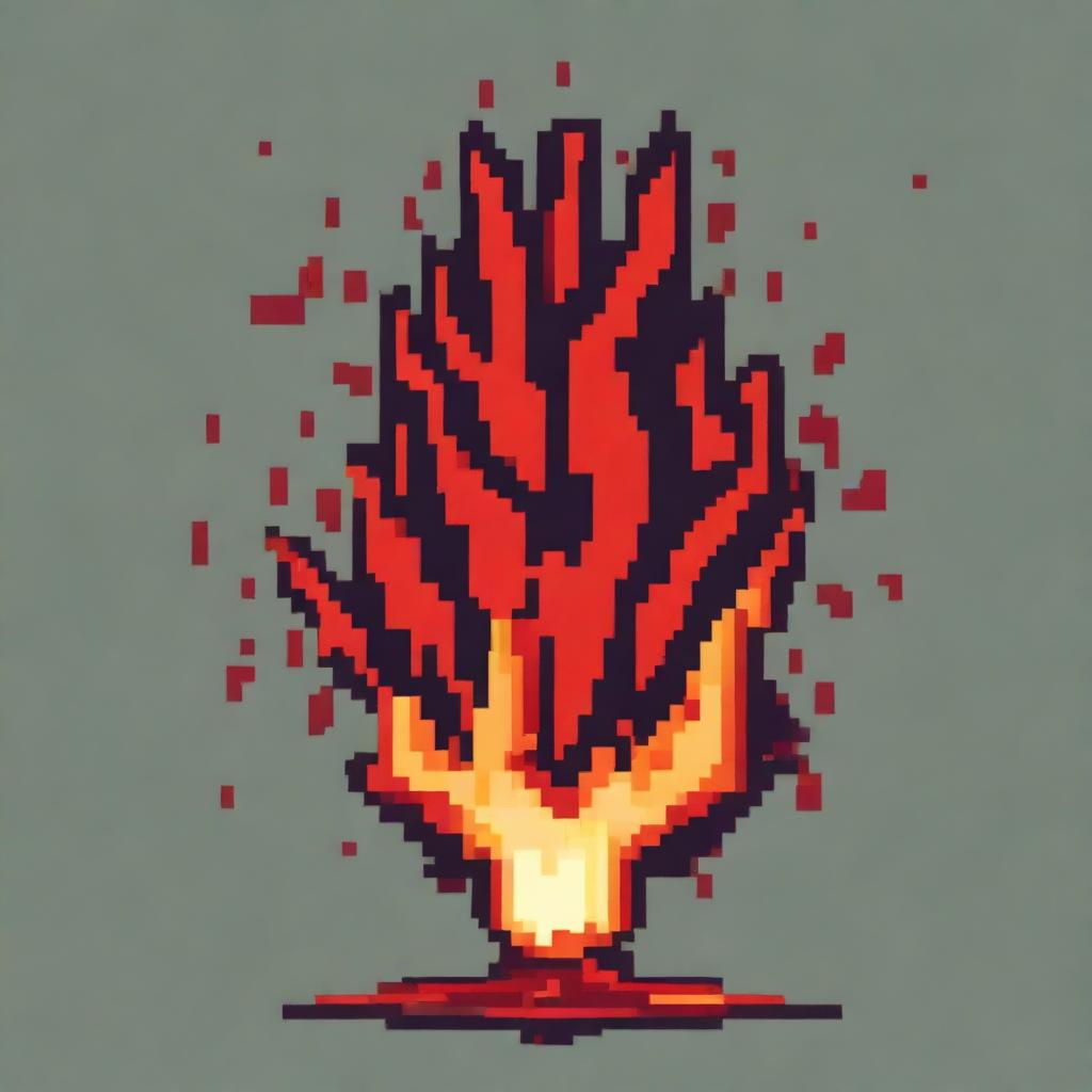 A red fireball in pixel art style in PNG format