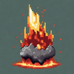 A meteorite wrapped in flames in pixel art style in PNG format