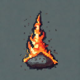 A meteorite wrapped in flames in pixel art style in PNG format