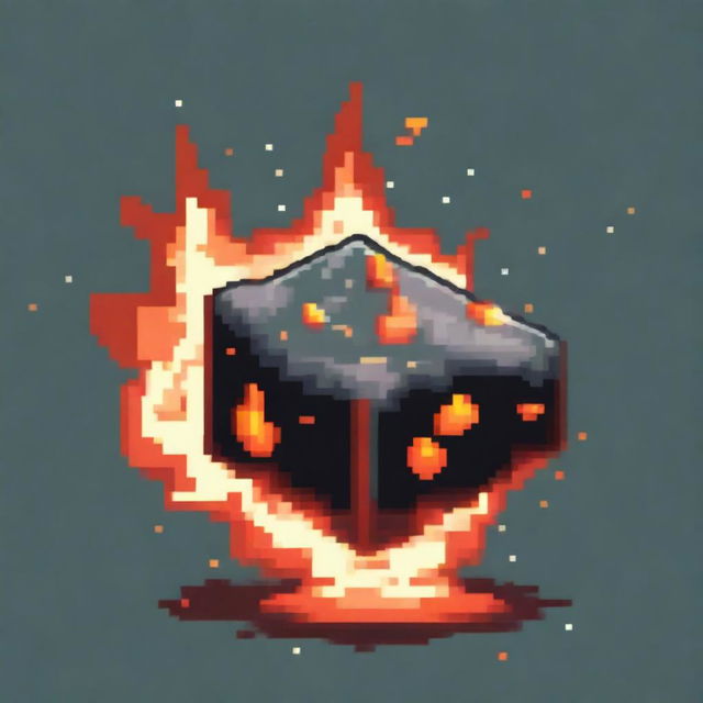 A meteorite wrapped in flames in pixel art style in PNG format