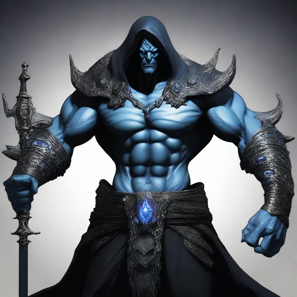 Mortis Nocturne is an imposing warrior, standing 190 cm tall with a muscular physique sculpted by relentless battles