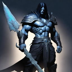 Mortis Nocturne is an imposing warrior, standing 190 cm tall with a muscular physique sculpted by relentless battles