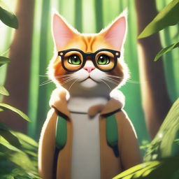 A semi-realistic feline humanoid character, blending harmoniously with nature