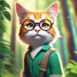 A semi-realistic feline humanoid character, blending harmoniously with nature