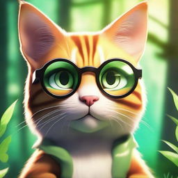 A semi-realistic feline humanoid character, blending harmoniously with nature