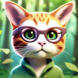 A semi-realistic feline humanoid character, blending harmoniously with nature