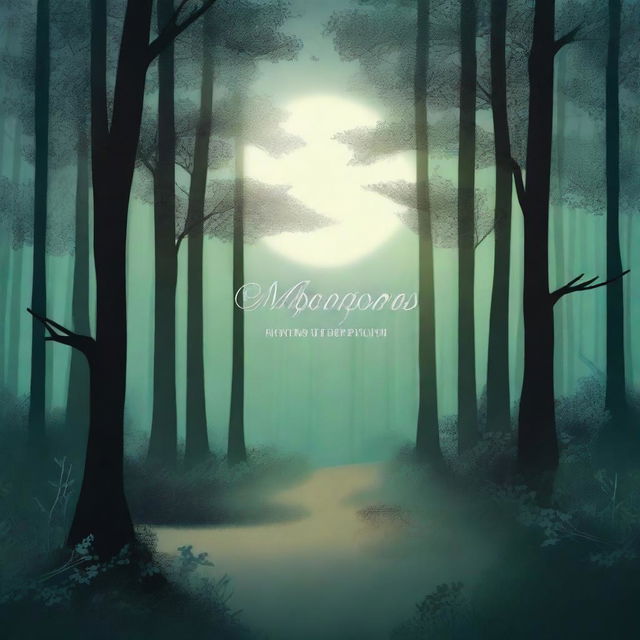 Create a book cover featuring a mysterious forest with a hidden path, illuminated by moonlight