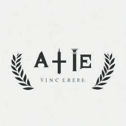 Design a logo for the trademark 'Vincere' that embodies the phrase 'Veni Vidi Vici' from Gaius Julius Caesar and includes elements of a caliphate