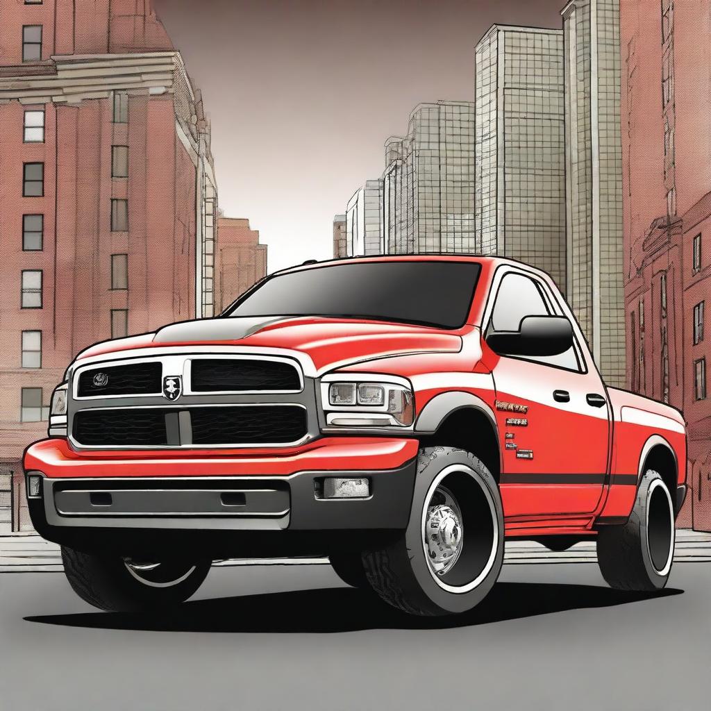 A detailed illustration of a 2003 Dodge Ram 1500 truck equipped with a Rocket Bunny body kit