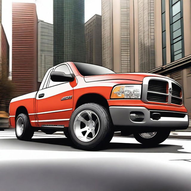 A detailed illustration of a 2003 Dodge Ram 1500 truck equipped with a wide body kit